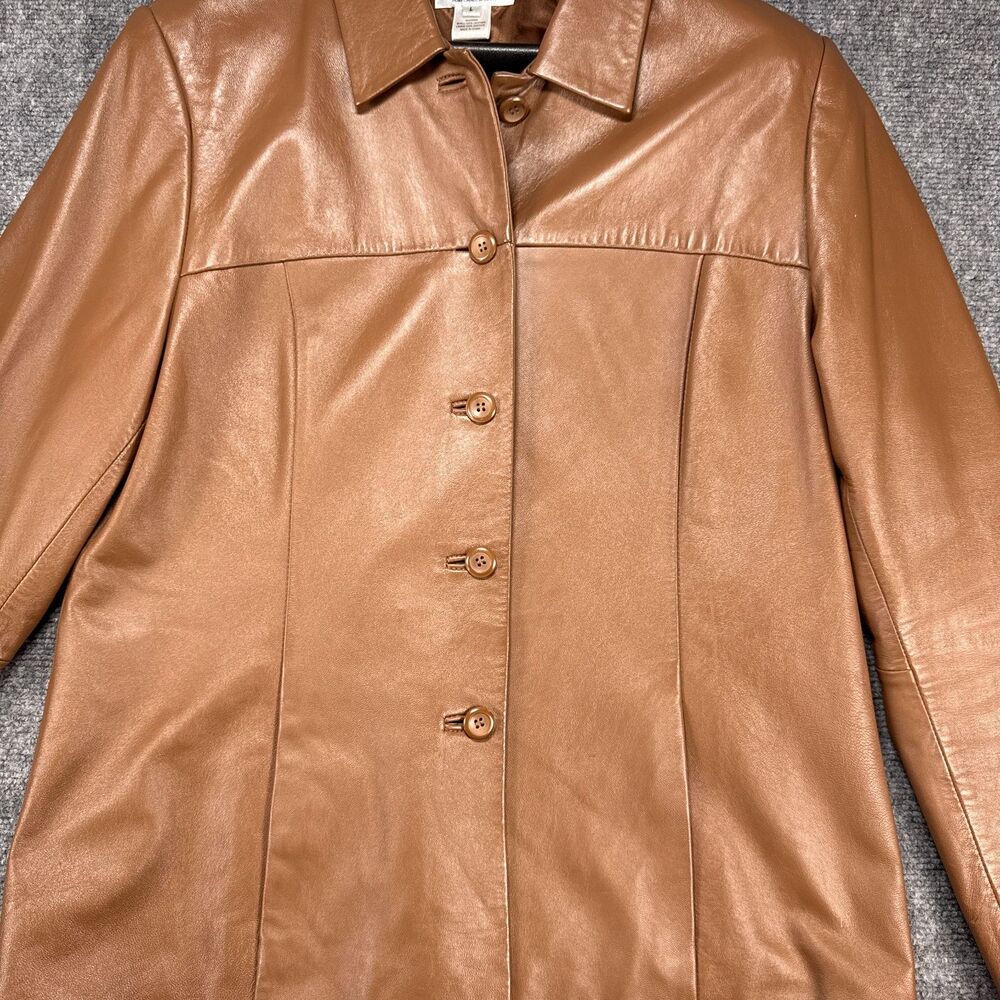 Pendleton Large Genuine Leather Jacket Brown Button Front Classic Collar Soft - Picture 3 of 5